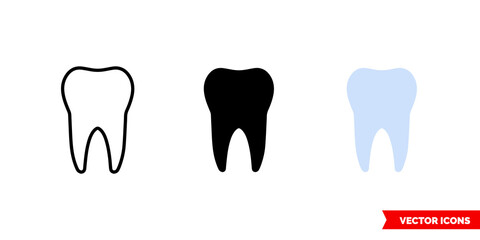 Tooth icon of 3 types color, black and white, outline. Isolated vector sign symbol.