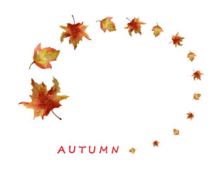 Naklejka na ściany i meble Autumn. Cute frame, wreath with watercolor autumn leaves and hand-drawn word autumn