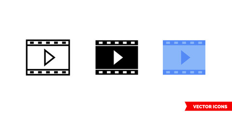 Video icon of 3 types color, black and white, outline. Isolated vector sign symbol.