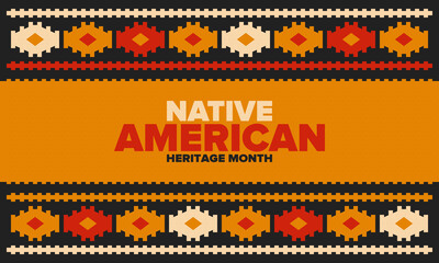 Native American Heritage Month in November. American Indian culture. Celebrate annual in United States. Tradition pattern. Poster, card, banner and background. Vector ornament, illustration