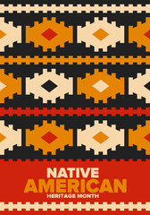 Fototapeta na wymiar Native American Heritage Month in November. American Indian culture. Celebrate annual in United States. Tradition pattern. Poster, card, banner and background. Vector ornament, illustration