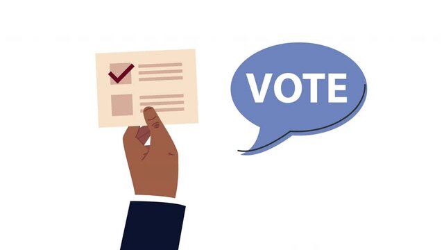election day democratic animation with afo hand and voting card