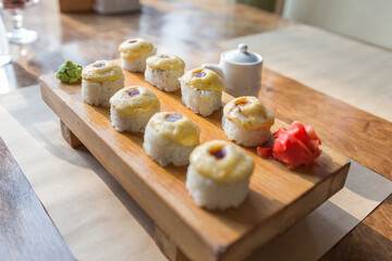 sushi rolls with wasabi