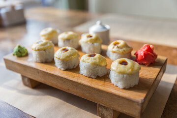 sushi rolls with wasabi