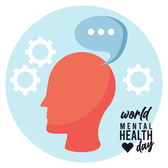 world mental health day campaign with head profile and speech bubble