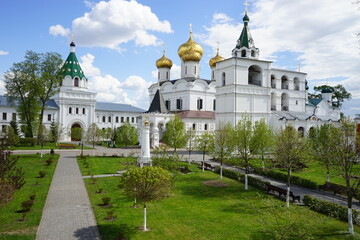 Fototapeta na wymiar young trees on the territory of the Ipatiev Monastery. Kostroma