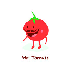 Cartoon Mr. tomato. Vector. Isolated on a white background. Cheerful character.