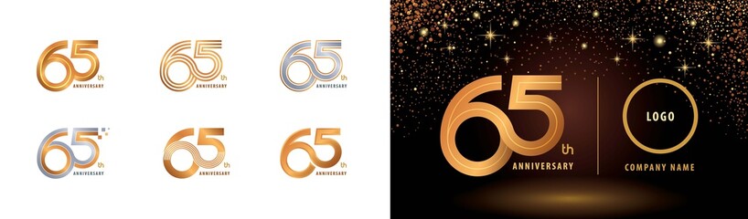Set of 65th Anniversary logotype design, Sixty five years Celebrate Anniversary Logo - obrazy, fototapety, plakaty
