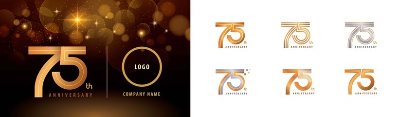 Set of 75th Anniversary logotype design, Seventy five years Celebrate Anniversary Logo - obrazy, fototapety, plakaty