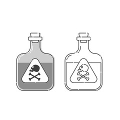 Bottle poison with skull in profile and full face for concept design. Dangerous container. Potion beverage medical concept. Chemistry addiction icon. Venom, danger symbol. Isolated flat illustration