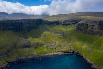 Fototapeta na wymiar Hvannhagi and Lake Hvannavatn, Suðuroy, Faroe Islands.