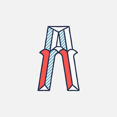 Vector condensed retro A letter logo with striped shadows.