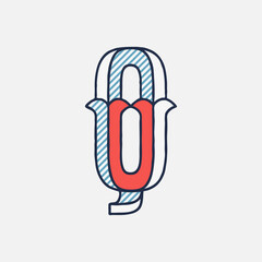 Vector condensed retro Q letter logo with striped shadows.
