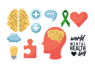 world mental health day campaign with set icons