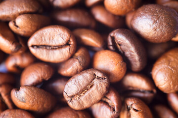 Roasted coffee beans background, Close up photo of coffee