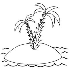 Illustration of island with palm trees for coloring book. Activity for children