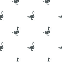 Swan pattern. Seamless background illustration with wild animal symbols, elements. Monochrome silhouette design. Stock seamless pattern isolated on white