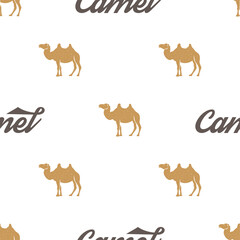 Camel pattern. Seamless background illustration with wild animal symbols, elements. Monochrome silhouette design. Stock seamless pattern isolated on white