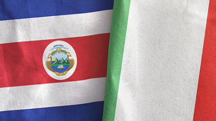Italy and Costa Rica two flags textile cloth 3D rendering