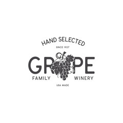 Family Wine shop, winery logo template concept. Vine, leaf and typography design. Stock emblem for winery, wine shop logotype, store isolated on white background