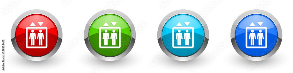 Poster elevator, lift silver metallic glossy icons, set of modern design buttons for web, internet and mobi