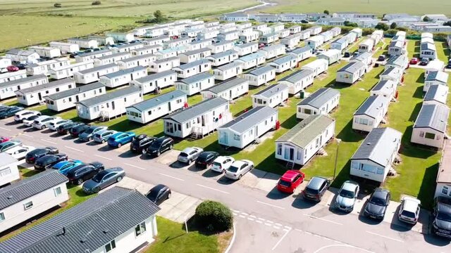 Overhead shot of a caravan park near the English channel.