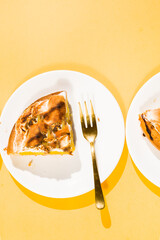 Homemade lemon meringue pie baked shot against bright kitchen windows