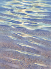 Sunny water with transparent waves watercolor background