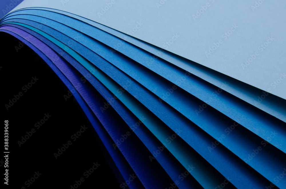 Poster abstract bright soft design background with blue wavy curved lines in dynamic style, template banner