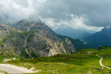 The road to Tre Cime di Lavaredo, Dolomites, at summer
