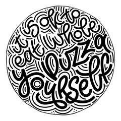 Funny quote on pizza slice. It is ok to eat whole pizza yourself. Vector design elements for t-shirts, bags, posters, cards, stickers and menu