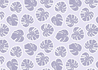 Monstera leaves - soft purple seamless pattern. Trendy hand-drawn vector pattern made of monstera plant leaves. Foliage seamless design for banner, card, wallpapers, and wrapping. Earthy tone pattern.