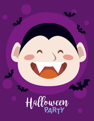 happy halloween party with dracula count and bats flying