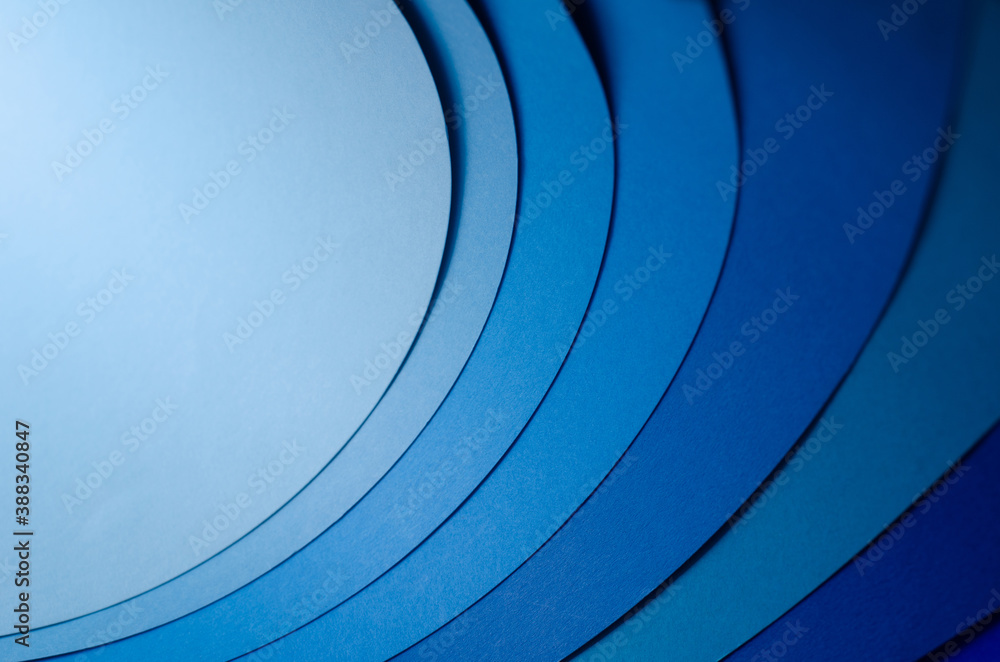 Poster abstract bright soft design background with blue wavy curved lines in dynamic style, template banner