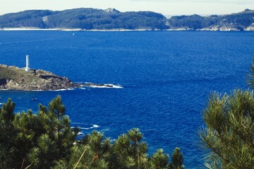 landscape with cabo home lighthouse in pontevedra, galicia, spain