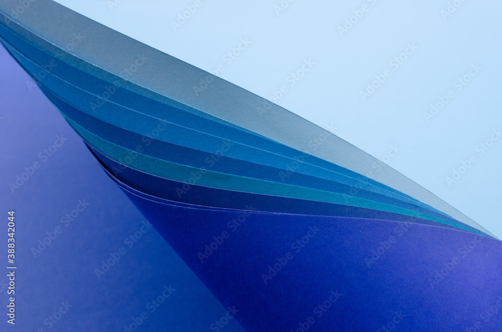 Poster abstract bright soft design background with blue wavy curved lines in dynamic style, template brochu