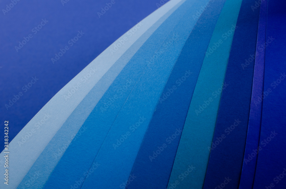 Poster abstract bright soft design background with blue wavy curved lines in dynamic style, template brochu