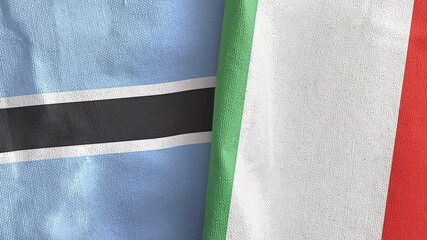 Italy and Botswana two flags textile cloth 3D rendering