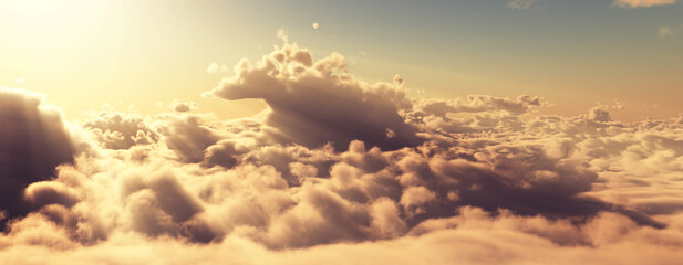 Fototapeta premium above clouds fly sunset sun ray