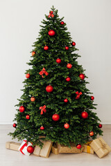 Christmas tree with gift decor for the New Year 2022 holiday winter place for inscription