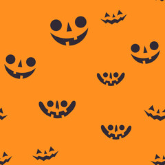 Halloween pumpkin faces seamless pattern. Carved pumpkins texture background.