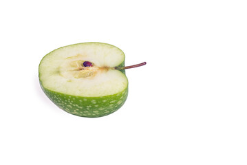 half ripe delicious apple isolated on white background