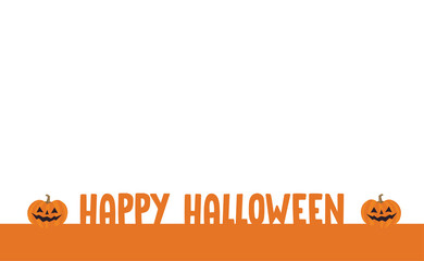 Happy Halloween banner with carved pumpkin illustration.