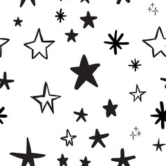 Hand drawn stars seamless pattern. Background texture.