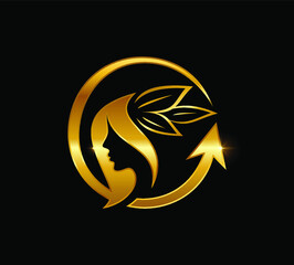 Golden Beauty and Circle Arrow Illustration Sign