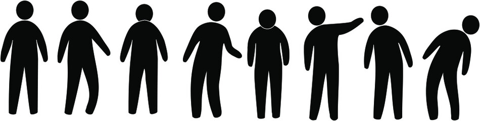 Set of human figures in different movements  isolated on a white background.
