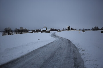 December winter landscape / snowy view, concept of frost winter, loneliness, sadness