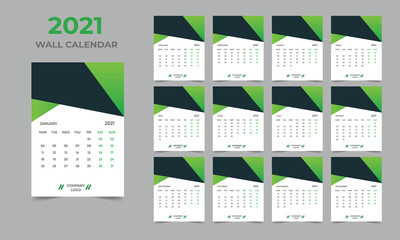  2021 Wall calendar design  Set of 12 Months, Week starts Monday
