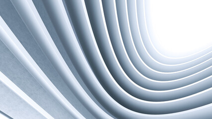 Abstract White Architecture Background. Minimal Geometric Wave Wallpaper. 3D Illustration of White Circular Building. Modern Geometric Wallpaper. Futuristic Technology