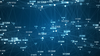 Data analysis concept. Abstract digital blue background. Big data visualization. Wave consisting of glowing particles. 3d rendering.